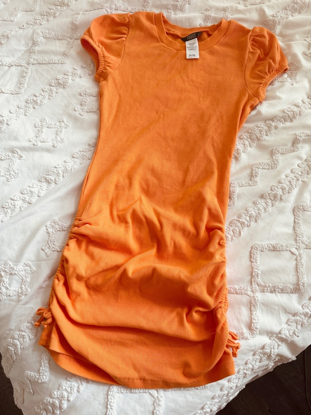 Orange Mini Dress with Ruched Sides